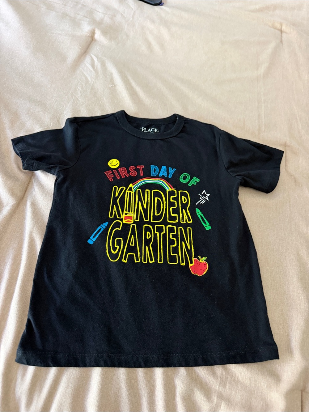 Place Black Tee with Colorful 'Kinder Garten' Back-to-School Graphic